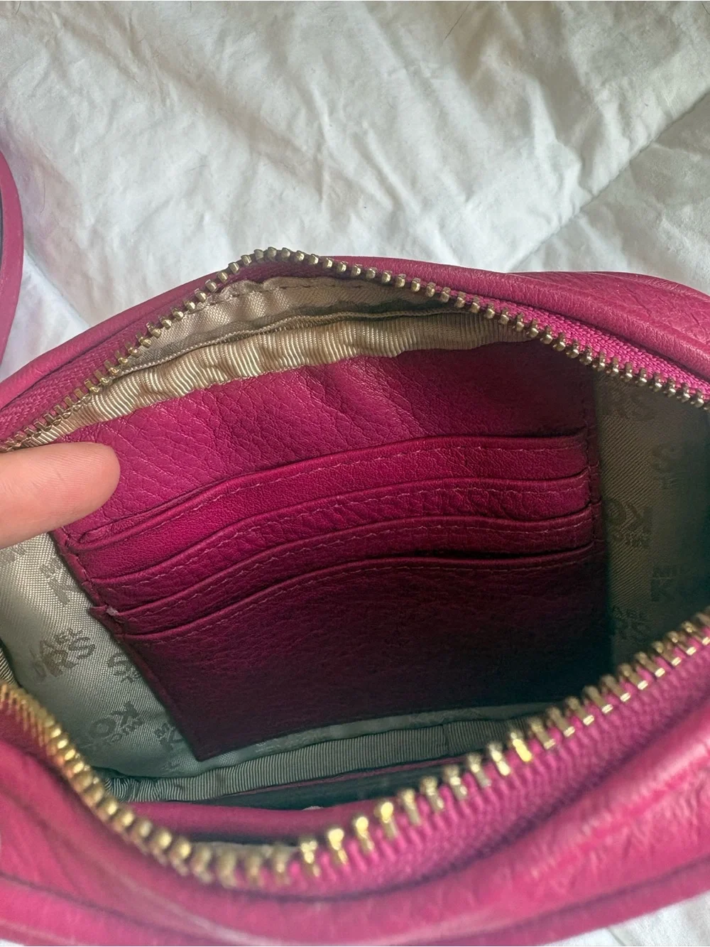 Michael Kors Hot Pink Pebbled Leather Crossbody Bag with Gold Hardware